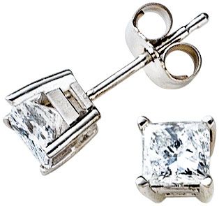 Aretes de oro blanco de 14Q con diamantes, corte princesa