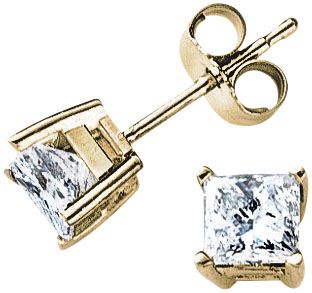14K Gold 3/4 ct tw Princess Cut Diamond Studs