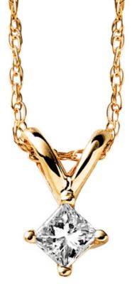 14K Gold Princess Cut Diamond Solitaire Pendant