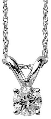 14K White Gold Round Diamond Solitaire Pendant