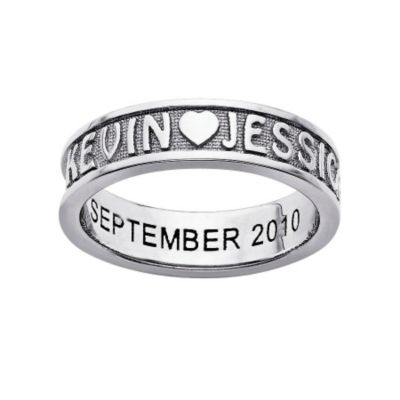 Platinum-Plated Sterling Silver Couples Name Band