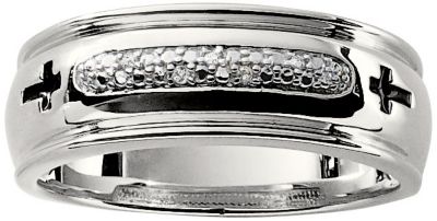 Sterling Silver Mens Cross Wedding Band
