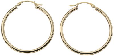 10K Gold Polished Round Hoop Earrings
