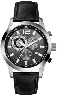 Reloj cronógrafo Nautica, cuero negro