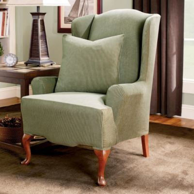 Sure Fit Stretch Stripe 2 pc Wing Chair Slipcover