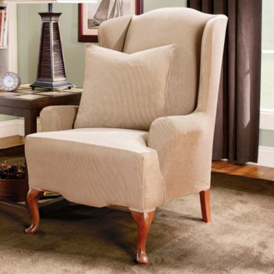 Sure Fit Stretch Stripe 2 pc Wing Chair Slipcover