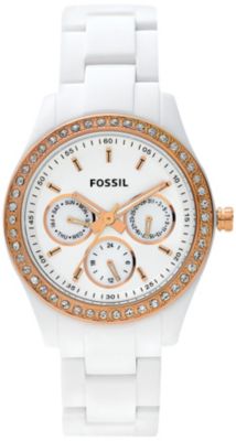 Fossil Stella White & Rose Goltone Glitz Watch