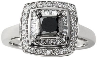 14K White Gold 1 ct tw Black & White Diamond Ring