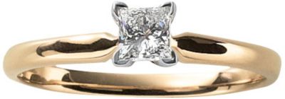 14K Gold Princess Cut Diamond Solitaire Ring