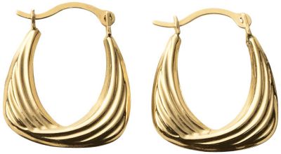 Aretes argolla acanaladas estribo, oro 10Q