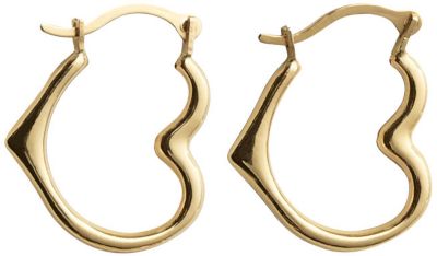 10K Gold Polished Heart Hoop Earrings