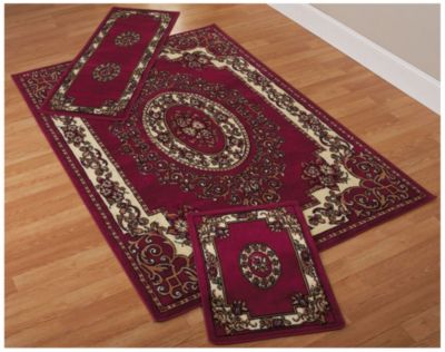 Traditional Medallion 3pc Rug Set - Dark Red