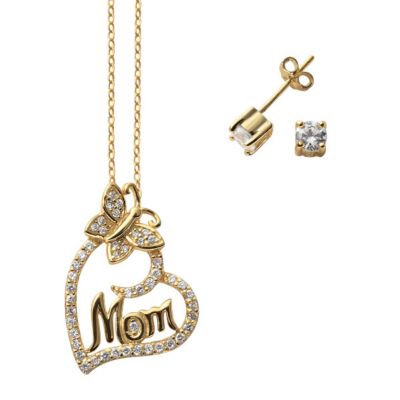 14K Gold over Silver Mom Pendant & Earrings Set