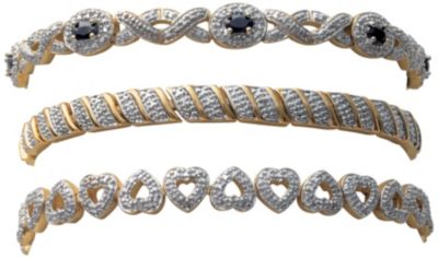 Goldtone-Silvertone Diamond Accent Bracelet Set