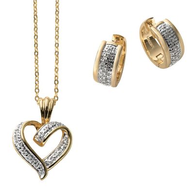 Two Tone Heart Pendant & Hoop Earrings Set