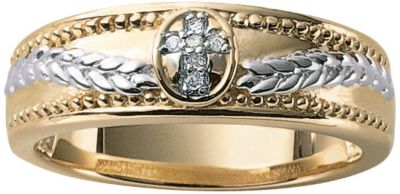 Save 30% 18K Gold/Silver Cross/Leaf Unisex Band