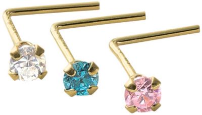 14K Gold 3pc CZ L Shaped Nose Pin