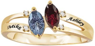 24K Gold over Silver Couples Birthstone Ring