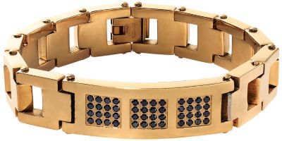Mens Goldtone Black CZ Bracelet & Ring Set