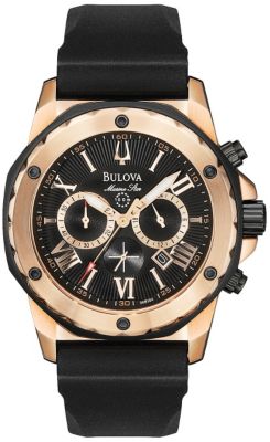 Bulova Mens Marine Star Rose Goldtone Strap Watch
