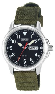 Citizen Men's Quartz SS Caes Green Canvas Strap