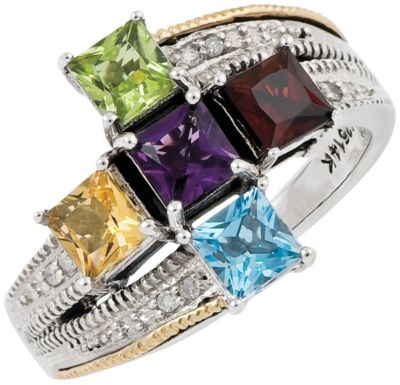 Sterling Silver & 14K Gold Family Birthstone Ring