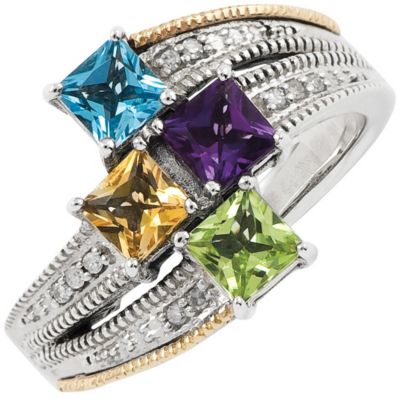 Sterling Silver & 14K Gold Family Birthstone Ring