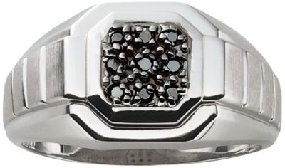 10K White Gold Gents Black Diamond Ring