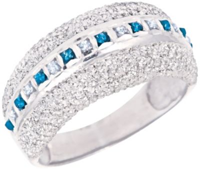 Alpine Diamonds Plat/SS Blue Diamond Accent Ring