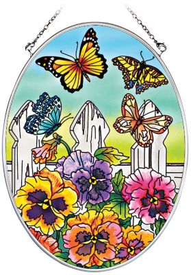 Pansies & Butterflies Suncatcher Oval