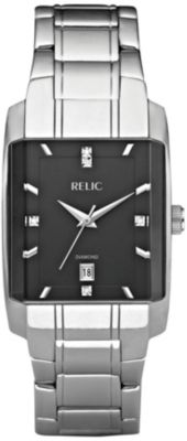 Relic Mens Silvertone Allen Rectangular Watch