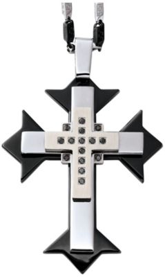 Men's Stainless Steel Crystal Cross & Necklace Set