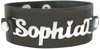 Wide Leather Nameplate Bracelet