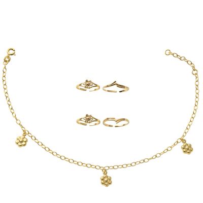 14K Gold over Silver Ankle Bracelet & Toe Ring Set