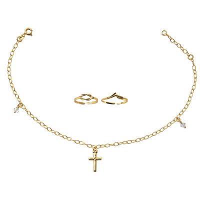 14K Gold over Silver Ankle Bracelet & Toe Ring Set