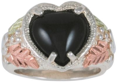 Silver & Black Hills Gold Heart Shaped Onyx Ring