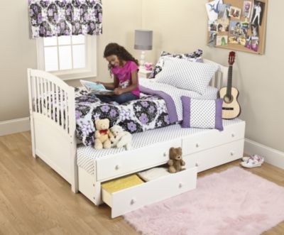 Linon Trundle Captain's Bed with Drawers - White