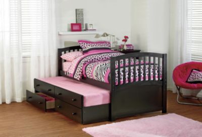 Linon Trundle Captain' s Bed with Drawers - Black