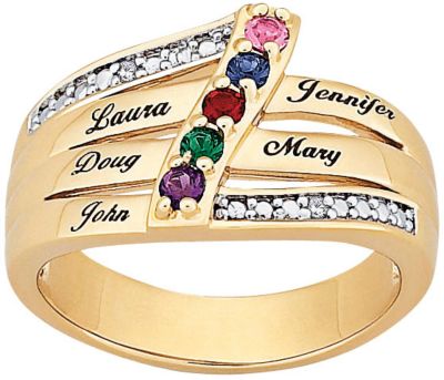 Mothers Name & Birthstone Ring with CZ Accents