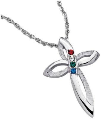 Platinum Plated Family Birthstone Cross Pendant