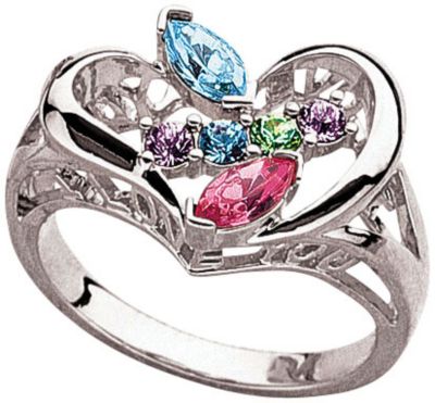 Silver Tone Marquise Family Birthstone Ring