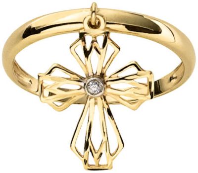 10K Yellow Gold Open Dangle Cross Ring