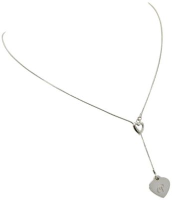 Silvertone Pers Double Heart Lariat Necklace