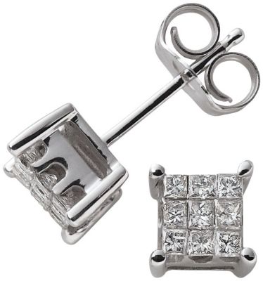 10K WG 1/4 cttw Square Diamond Stud Earrings