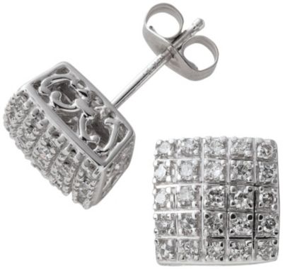 14K WG 1/4 cttw Diamond Square Stud Earrings