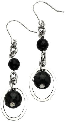 Chisel Stainless Steel Black Bead Dangle Earrings