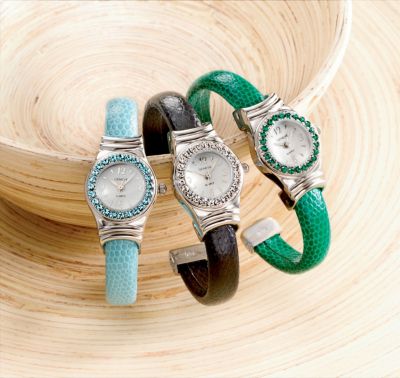 Ladies' Silver Tone Geneve Birthstone Bangle Watch