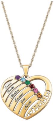 Gold Tone Mom Family Heart Pendant
