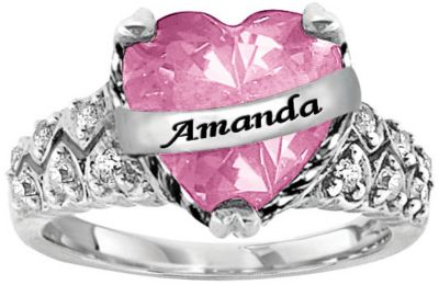Sterling Silver Personalized Heart Birthstone Ring