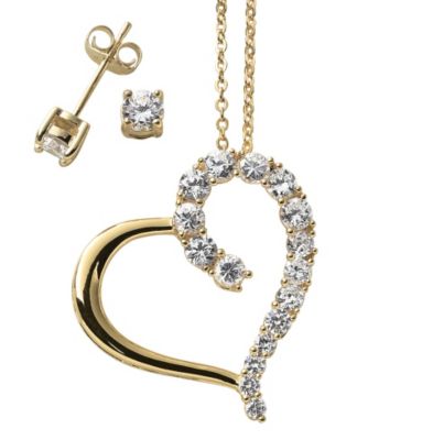 Gold Plated CZ Heart Pendant & Earring Set